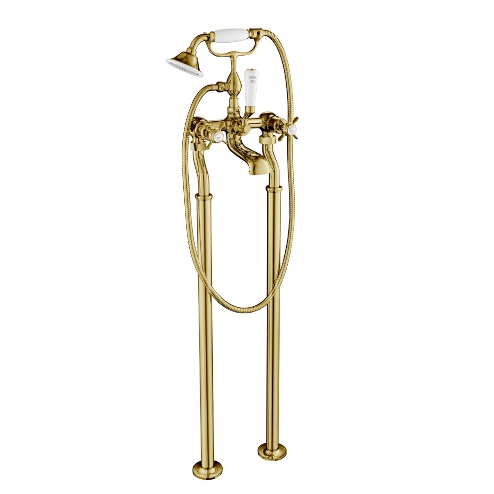 JTP Grosvenor Pinch Polished Gold Floorstanding Bath Shower Mixer with Kit Cut Out